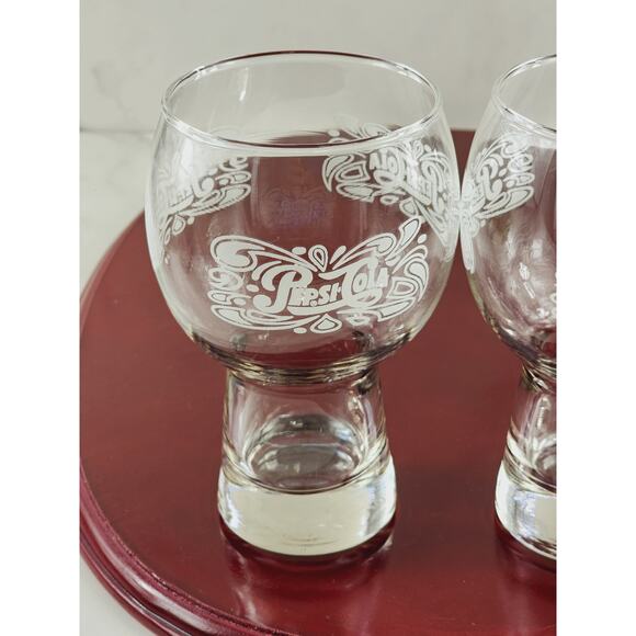 Pepsi Cola Clear Tumbler Glass 16oz Bell Shaped White Logo 6" Pedestal 70's x2 - Picture 2 of 13